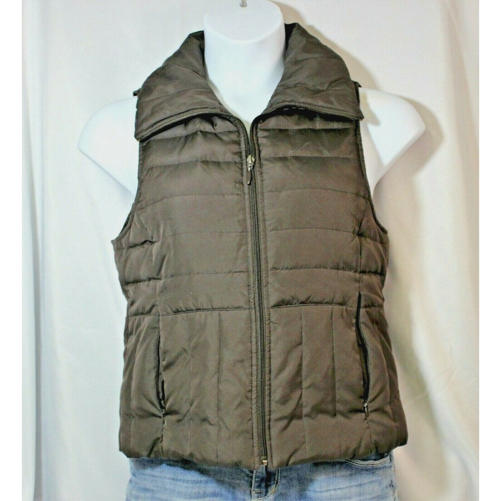 Kenneth Cole Reaction Womens Puffer Vest Brown Full Zipper Pockets Mock Neck Med